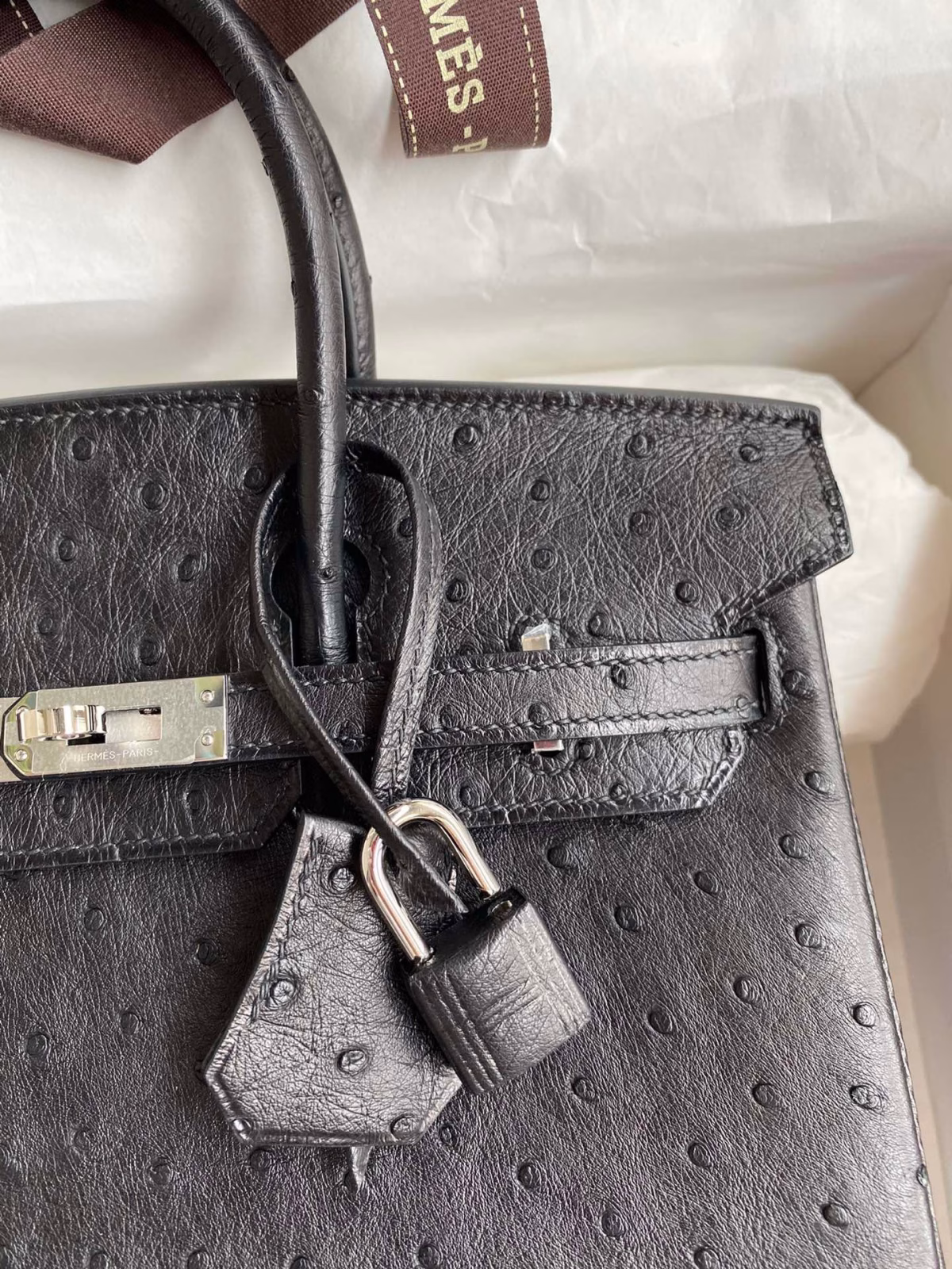 Hermes Birkin 25 Retourne Handmade Bag In Black Ostrich Leather - Image 6