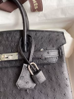 Hermes Birkin 25 Retourne Handmade Bag In Black Ostrich Leather - Image 6