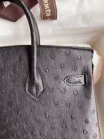 Hermes Birkin 25 Retourne Handmade Bag In Black Ostrich Leather - Image 7