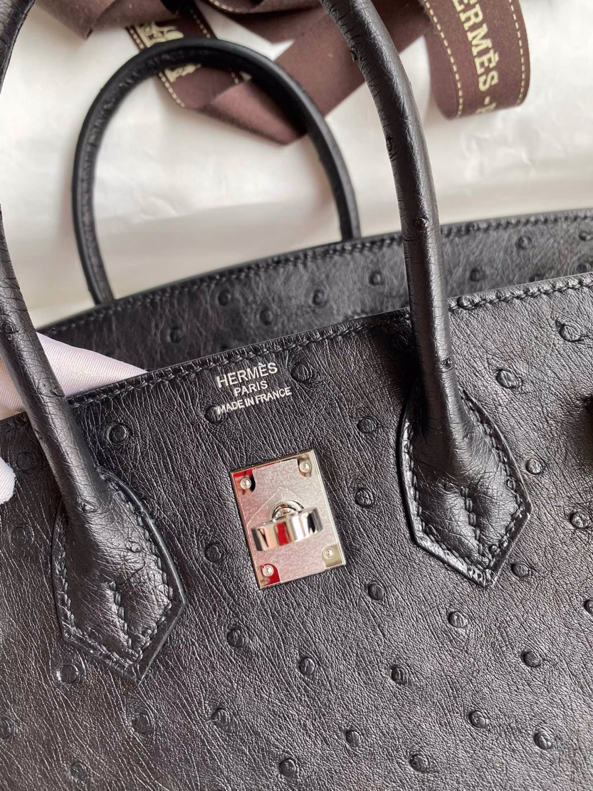 Hermes Birkin 25 Retourne Handmade Bag In Black Ostrich Leather - Image 9