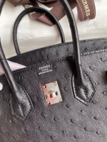 Hermes Birkin 25 Retourne Handmade Bag In Black Ostrich Leather - Image 9