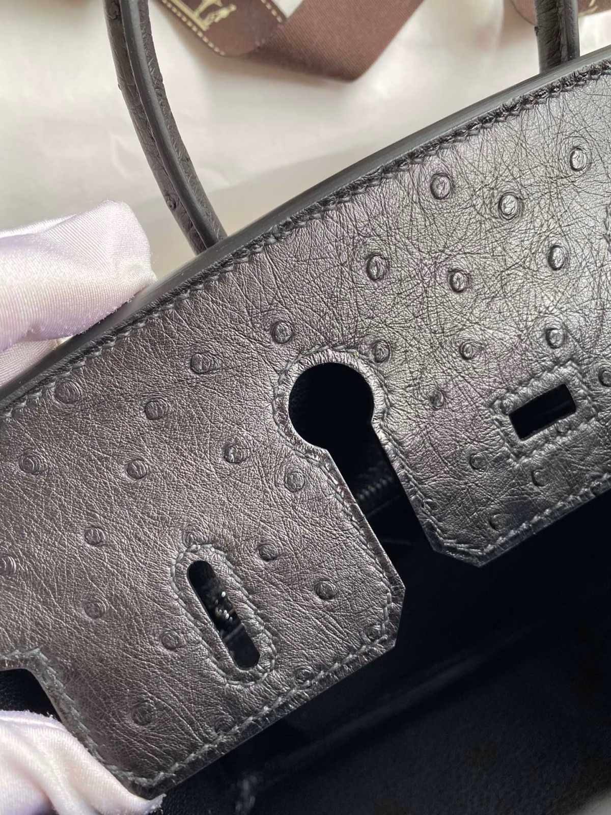 Hermes Birkin 25 Retourne Handmade Bag In Black Ostrich Leather - Image 3