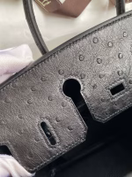 Hermes Birkin 25 Retourne Handmade Bag In Black Ostrich Leather - Image 3