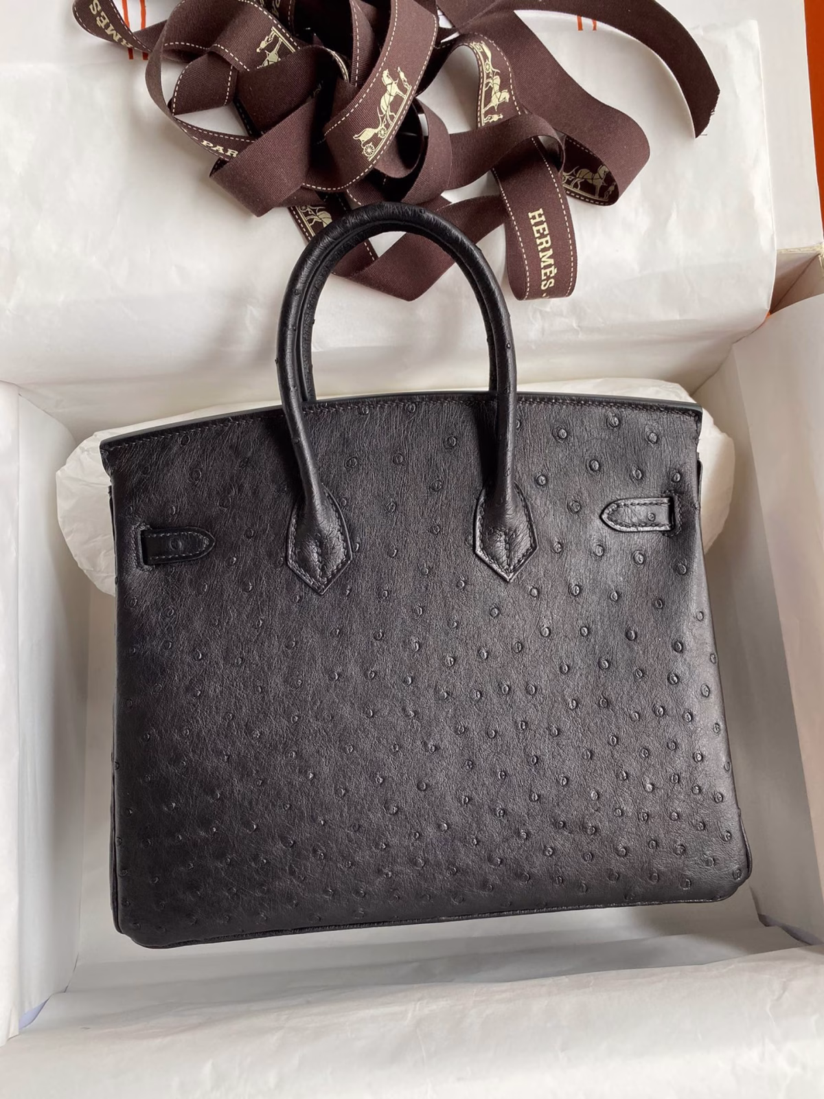 Hermes Birkin 25 Retourne Handmade Bag In Black Ostrich Leather - Image 5