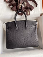 Hermes Birkin 25 Retourne Handmade Bag In Black Ostrich Leather - Image 5