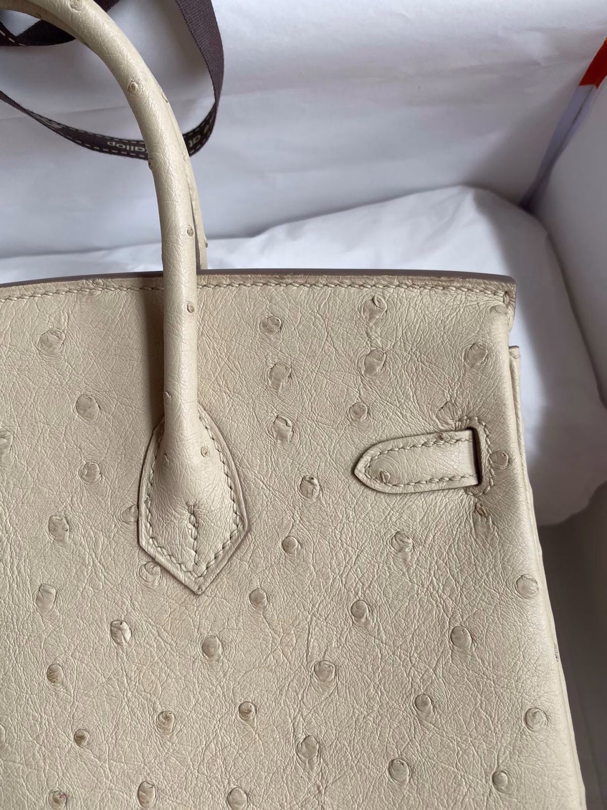 Hermes Birkin 25 Retourne Handmade Bag In Parchemin Ostrich Leather - Image 8