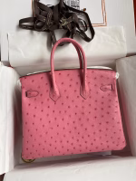 Hermes Birkin 25 Retourne Handmade Bag In Pink Ostrich Leather - Image 6
