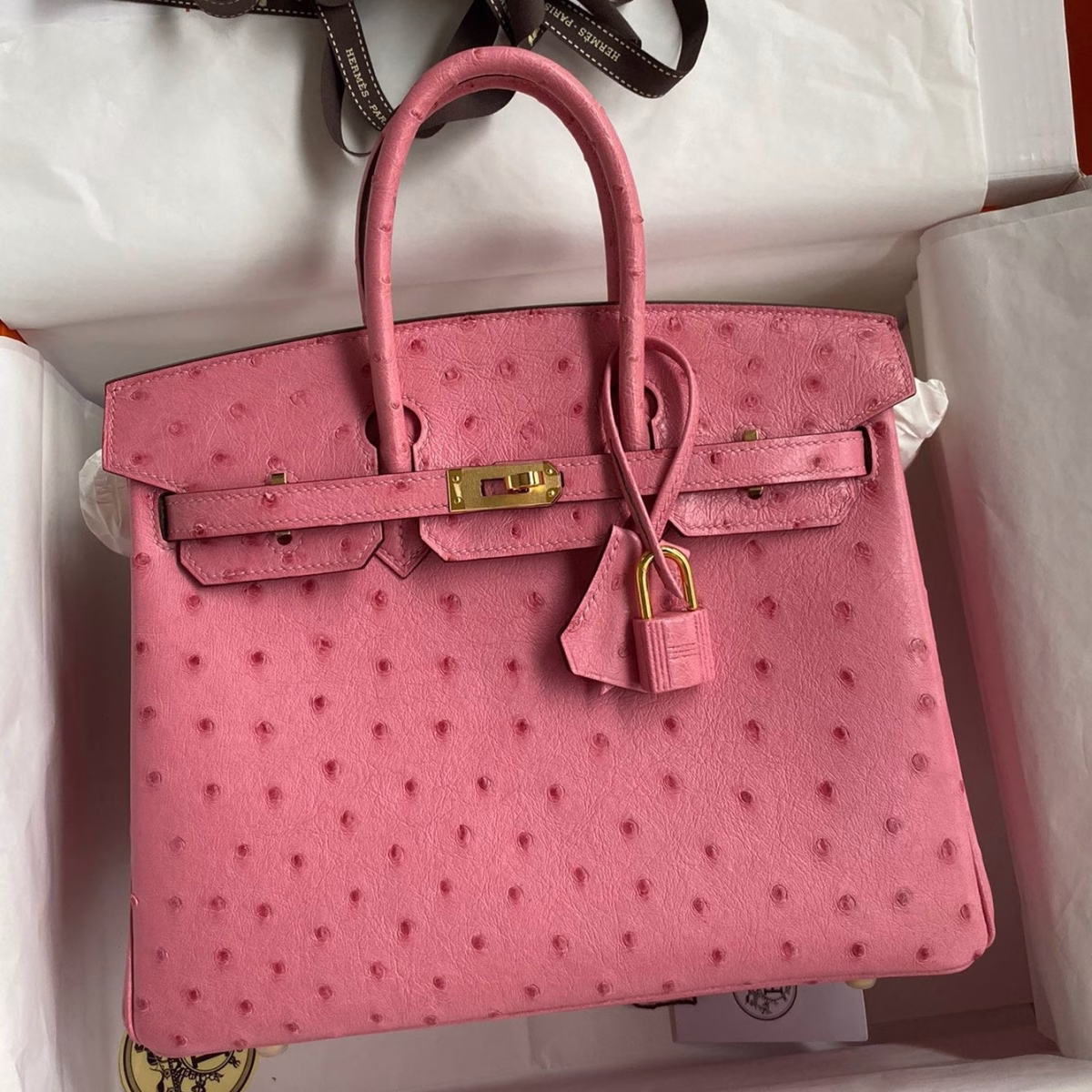 Hermes Birkin 25 Retourne Handmade Bag In Pink Ostrich Leather - Image 1