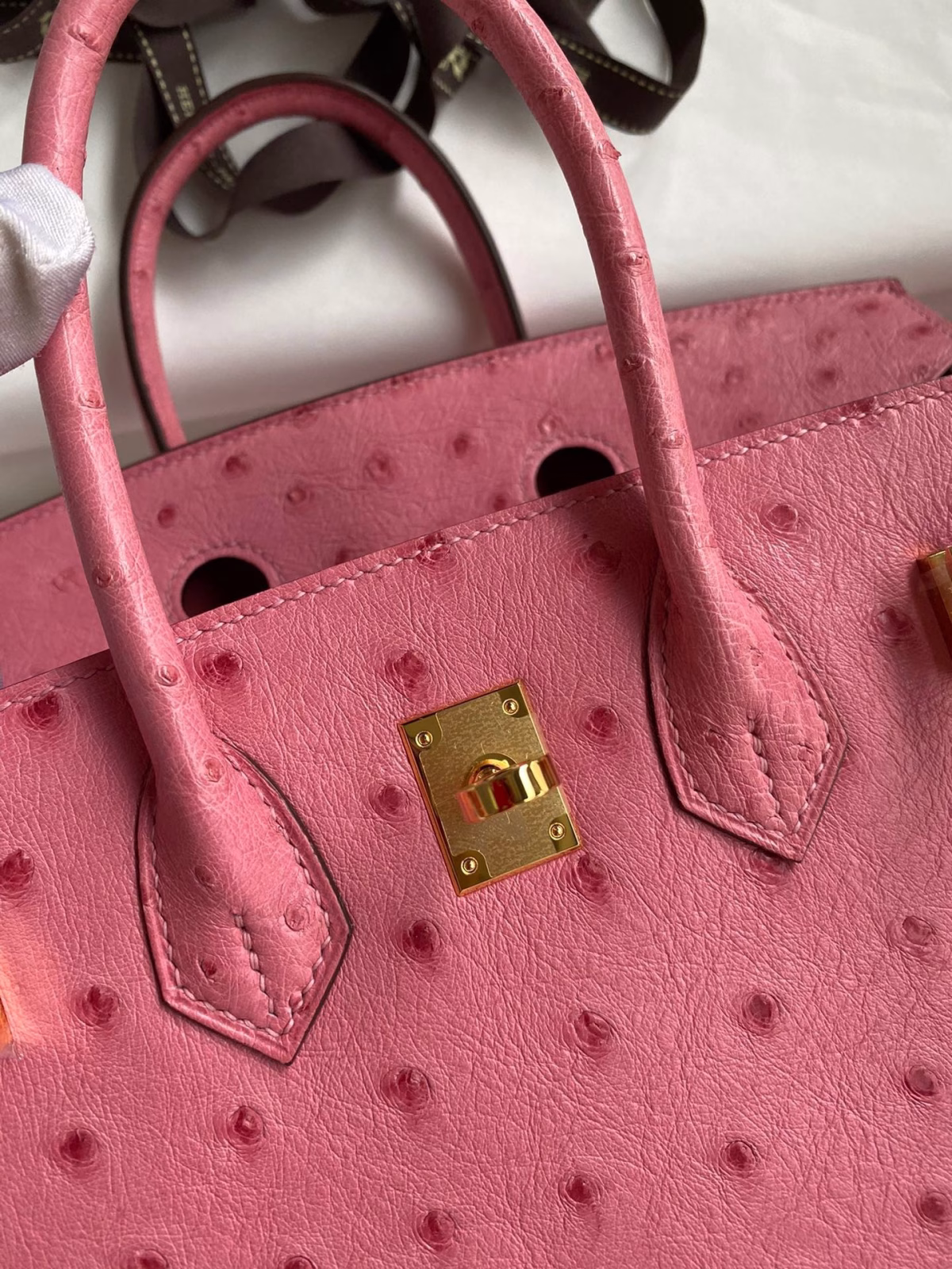 Hermes Birkin 25 Retourne Handmade Bag In Pink Ostrich Leather - Image 9