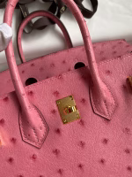 Hermes Birkin 25 Retourne Handmade Bag In Pink Ostrich Leather - Image 9