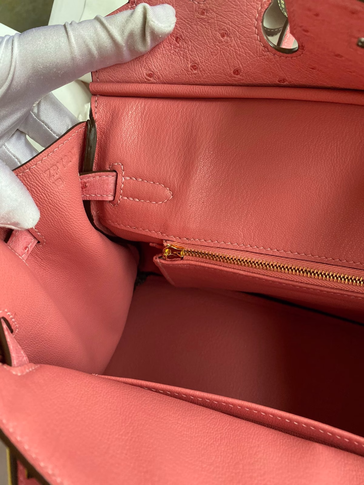 Hermes Birkin 25 Retourne Handmade Bag In Pink Ostrich Leather - Image 8