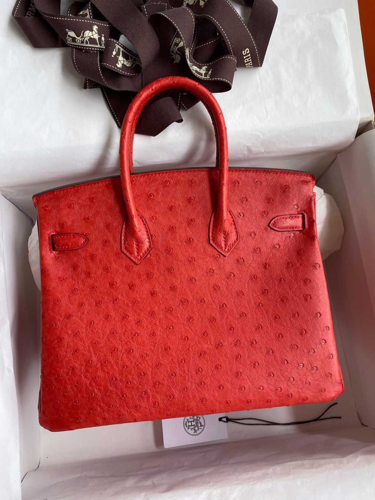 Hermes Birkin 25 Retourne Handmade Bag In Red Ostrich Leather - Image 2