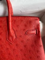 Hermes Birkin 25 Retourne Handmade Bag In Red Ostrich Leather - Image 3