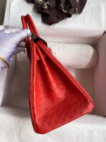 Hermes Birkin 25 Retourne Handmade Bag In Red Ostrich Leather - Image 4
