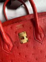 Hermes Birkin 25 Retourne Handmade Bag In Red Ostrich Leather - Image 5