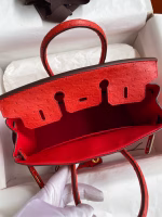 Hermes Birkin 25 Retourne Handmade Bag In Red Ostrich Leather - Image 6