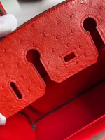 Hermes Birkin 25 Retourne Handmade Bag In Red Ostrich Leather - Image 8