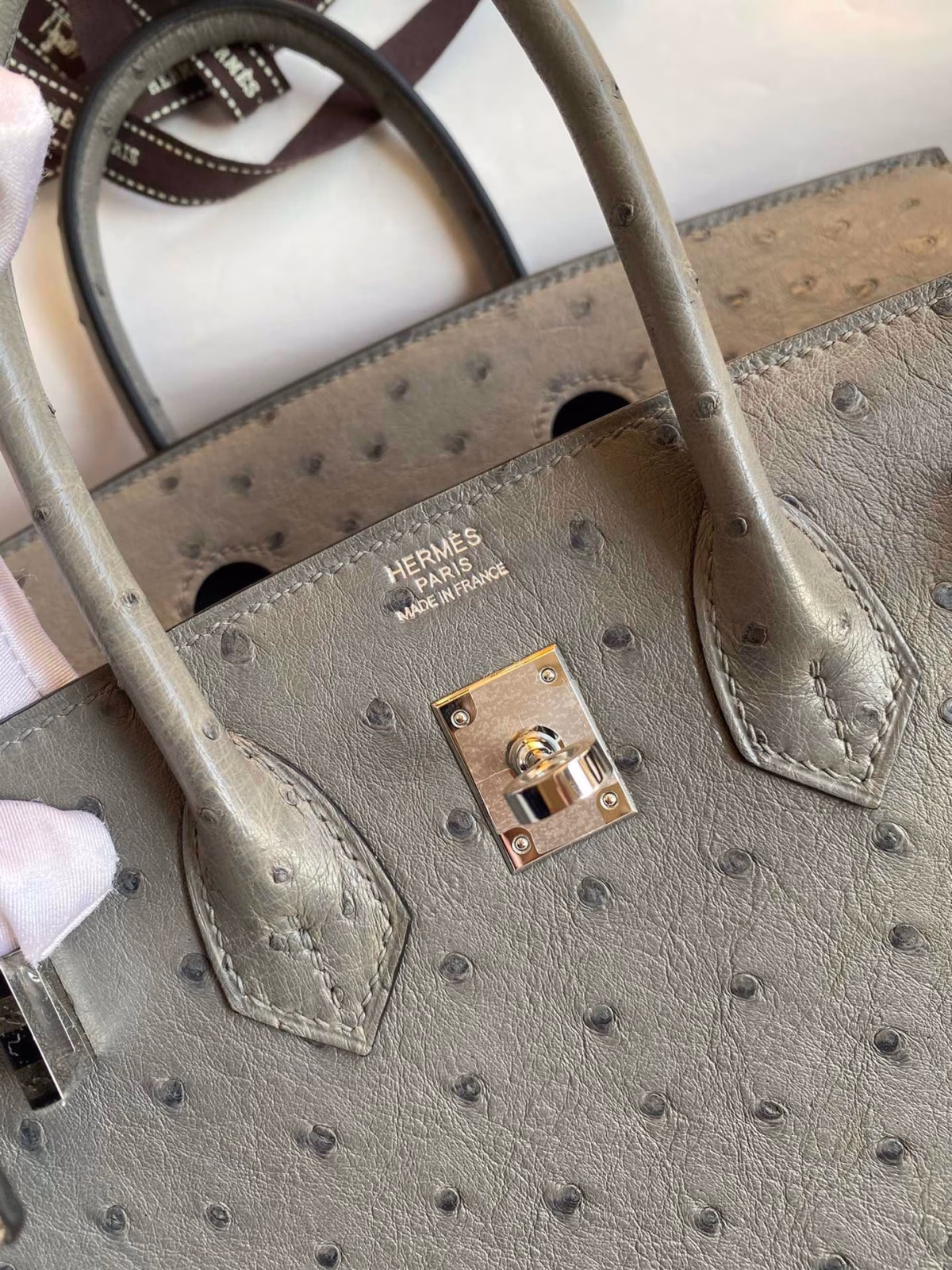 Hermes Birkin 25 Retourne Handmade Bag In Gris Tourterelle Ostrich Leather - Image 3