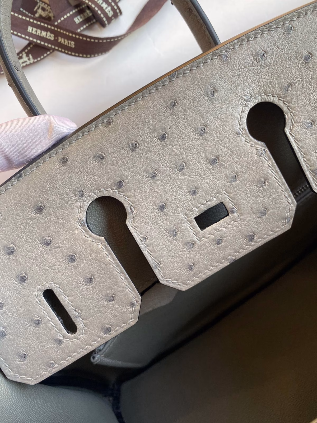 Hermes Birkin 25 Retourne Handmade Bag In Gris Tourterelle Ostrich Leather - Image 5