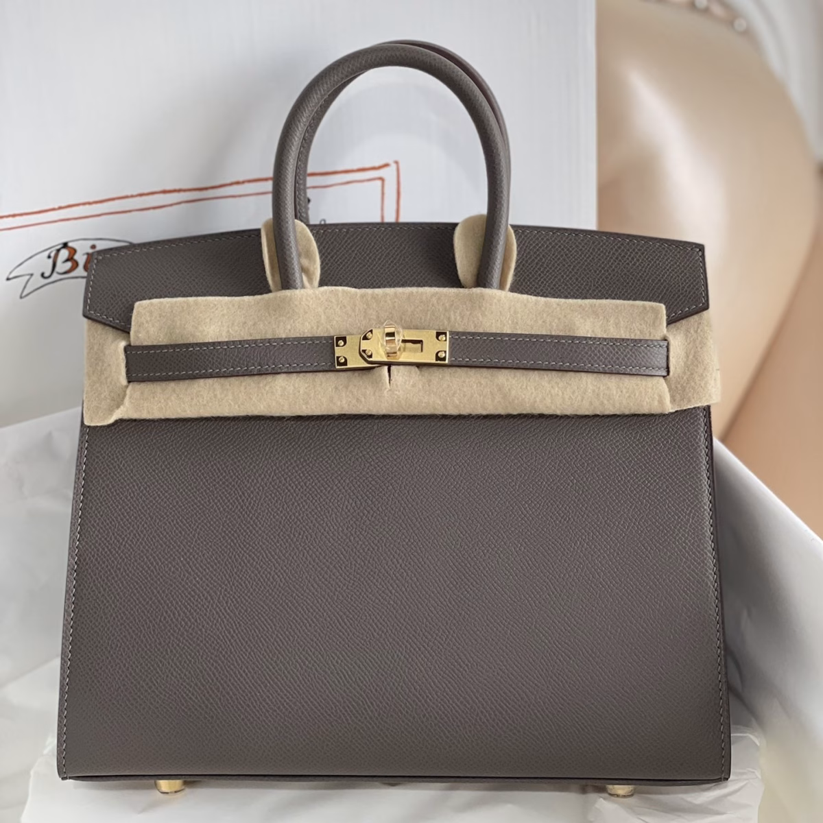 Hermes Birkin 25 Sellier Handmade Bag In Etain Epsom Calfskin - Image 1