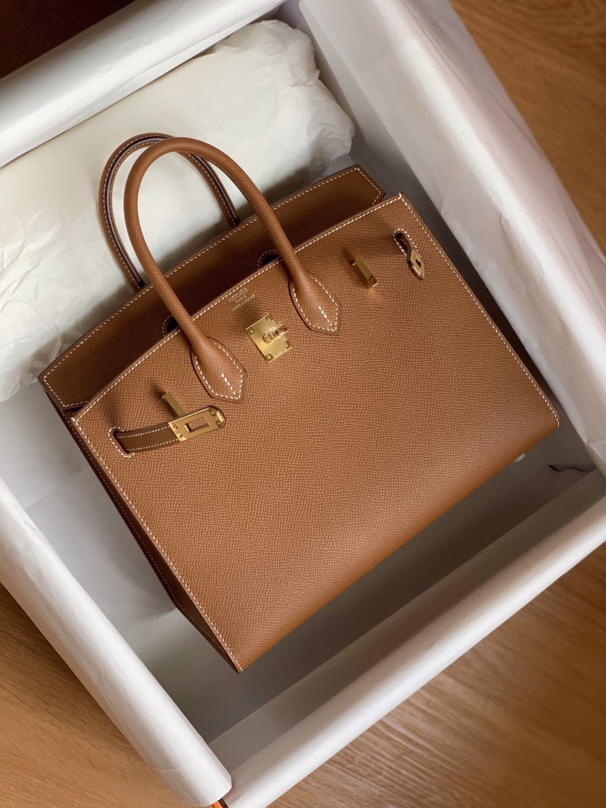 Hermes Birkin 25 Sellier Handmade Bag In Gold Epsom Calfskin - Image 7