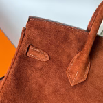 Hermes Birkin 25 Retourne Handmade Bag In Brown Doblis Suede Leather - Image 3