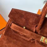 Hermes Birkin 25 Retourne Handmade Bag In Brown Doblis Suede Leather - Image 4