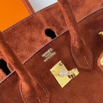 Hermes Birkin 25 Retourne Handmade Bag In Brown Doblis Suede Leather - Image 5