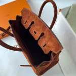 Hermes Birkin 25 Retourne Handmade Bag In Brown Doblis Suede Leather - Image 8