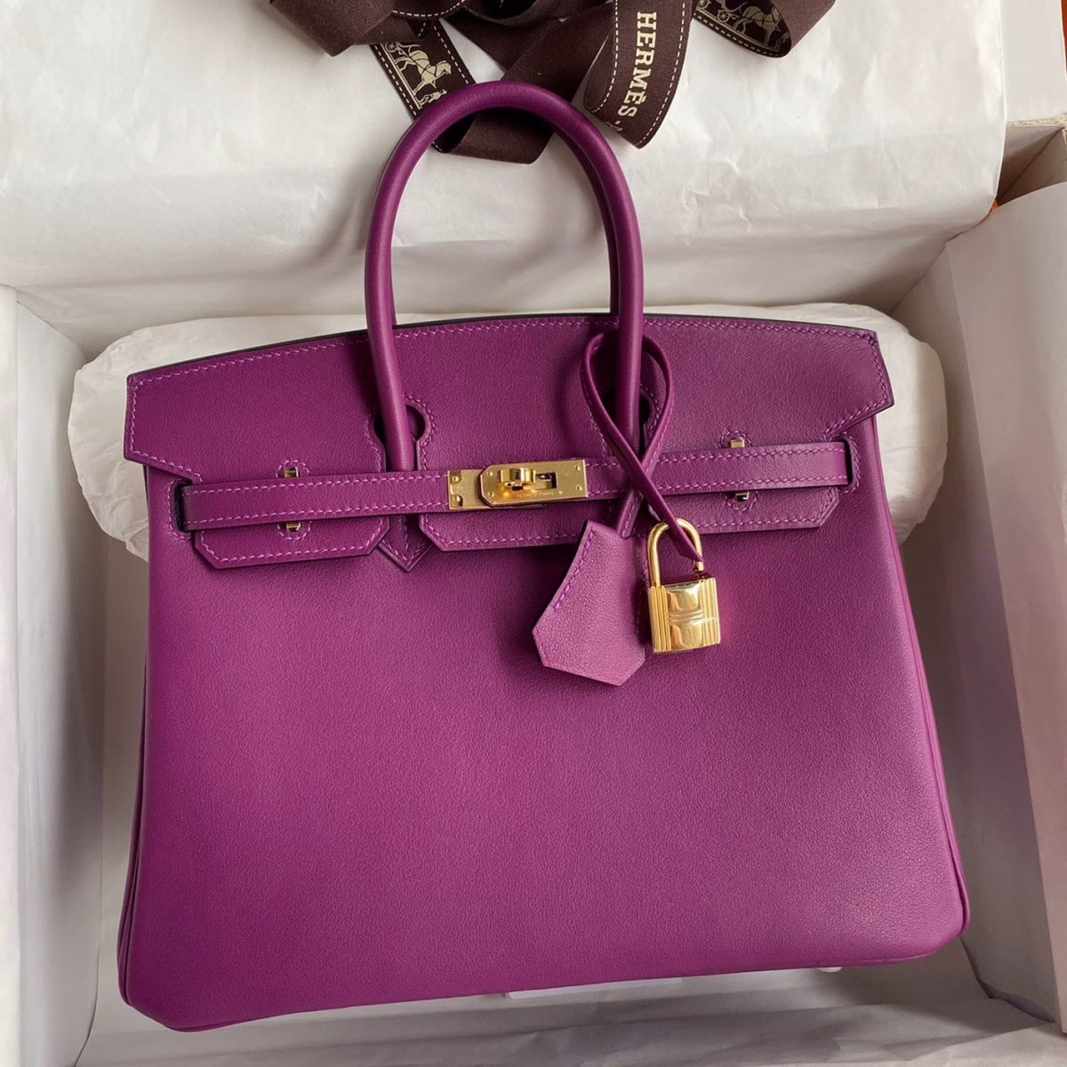 Hermes Birkin 25 Retourne Handmade Bag In Anemone Swift Calfskin - Image 1