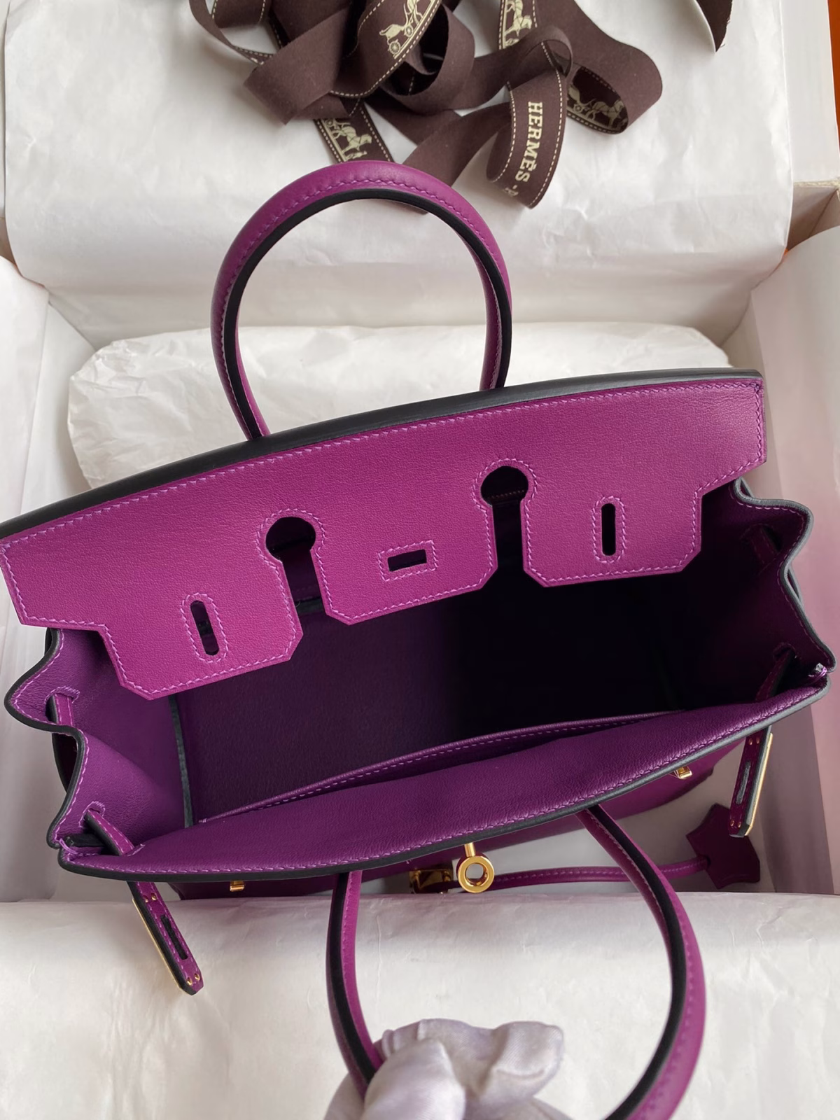 Hermes Birkin 25 Retourne Handmade Bag In Anemone Swift Calfskin - Image 3
