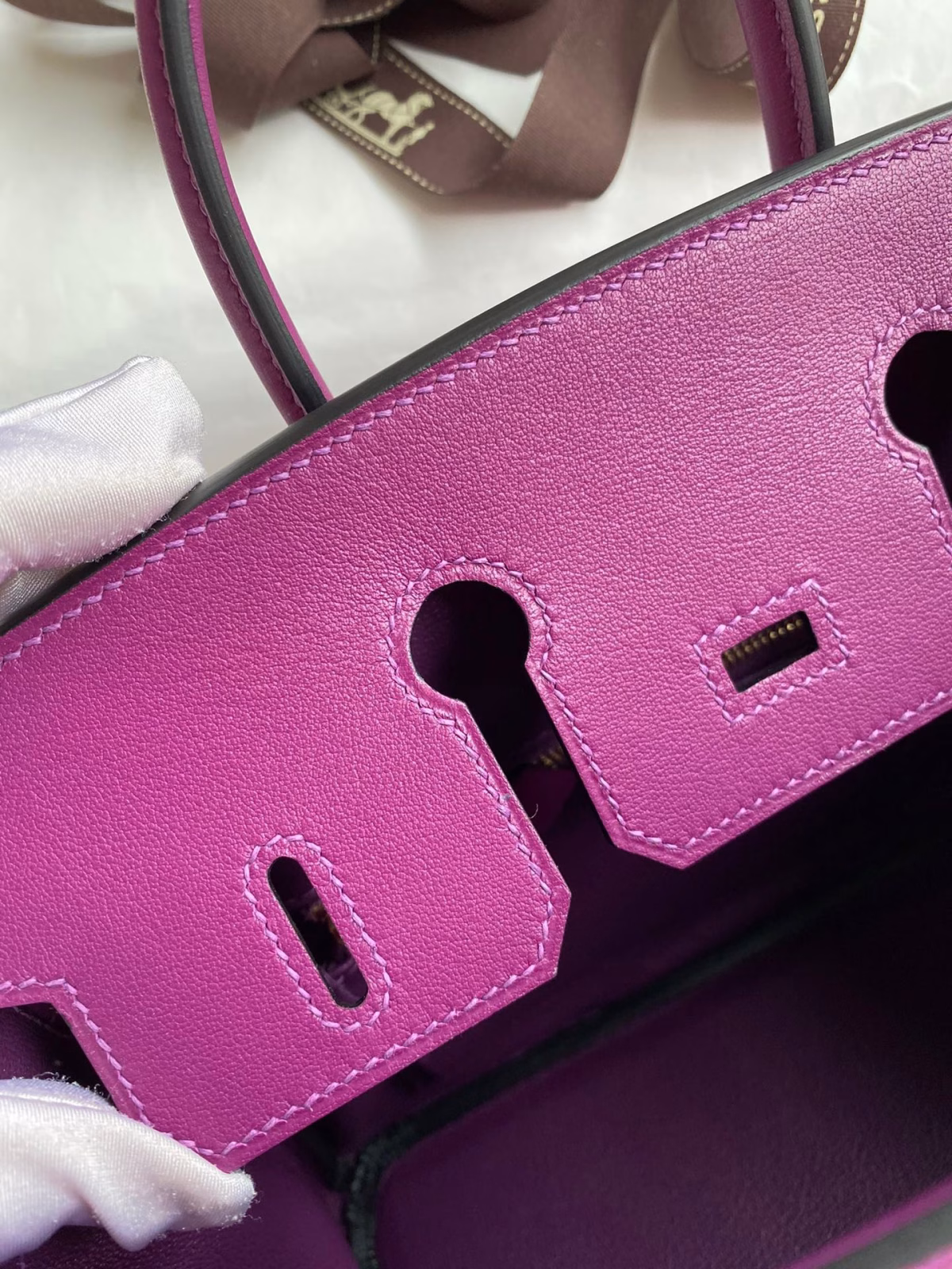 Hermes Birkin 25 Retourne Handmade Bag In Anemone Swift Calfskin - Image 4