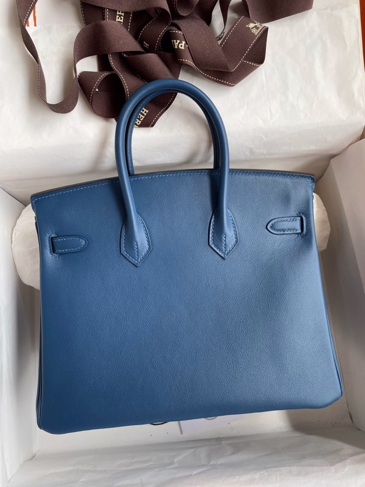 Hermes Birkin 25 Retourne Handmade Bag In Deep Blue Swift Calfskin - Image 6