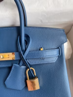Hermes Birkin 25 Retourne Handmade Bag In Deep Blue Swift Calfskin - Image 7