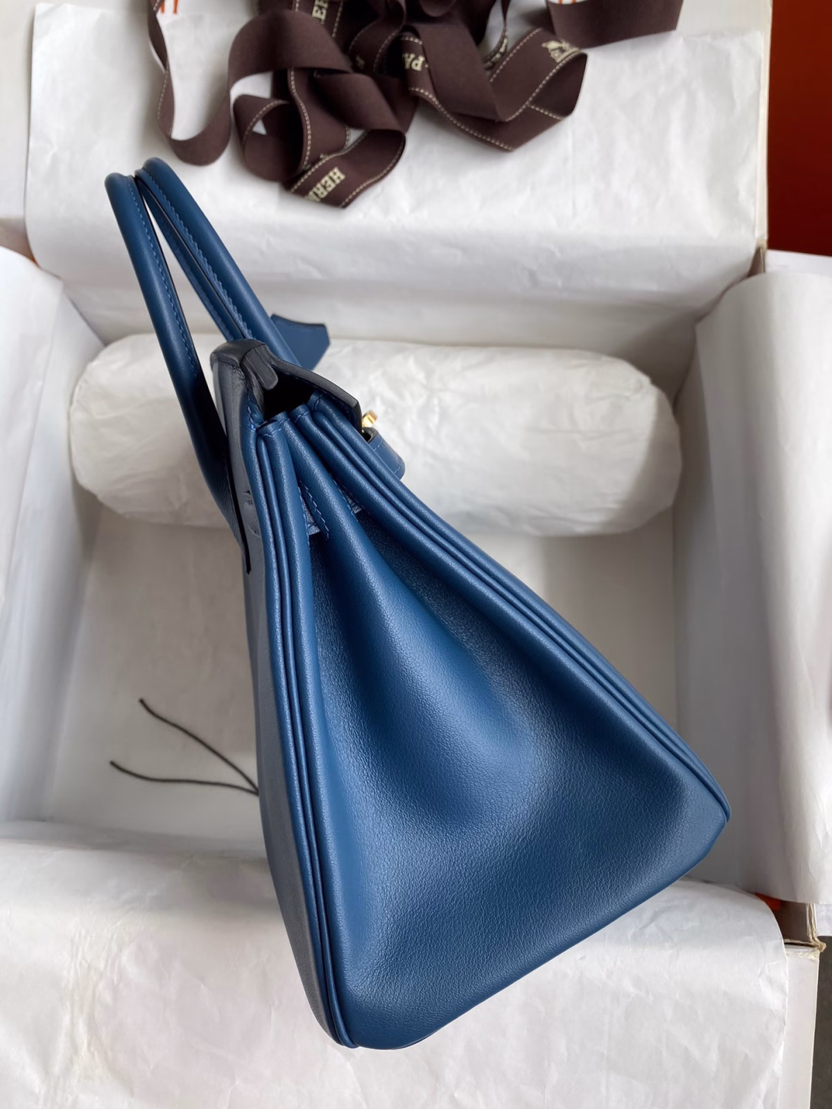 Hermes Birkin 25 Retourne Handmade Bag In Deep Blue Swift Calfskin - Image 9