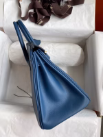 Hermes Birkin 25 Retourne Handmade Bag In Deep Blue Swift Calfskin - Image 9