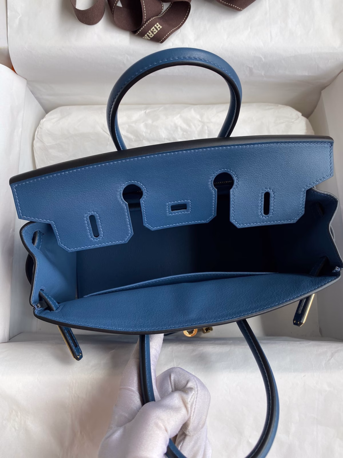Hermes Birkin 25 Retourne Handmade Bag In Deep Blue Swift Calfskin - Image 3