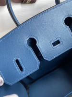 Hermes Birkin 25 Retourne Handmade Bag In Deep Blue Swift Calfskin - Image 4