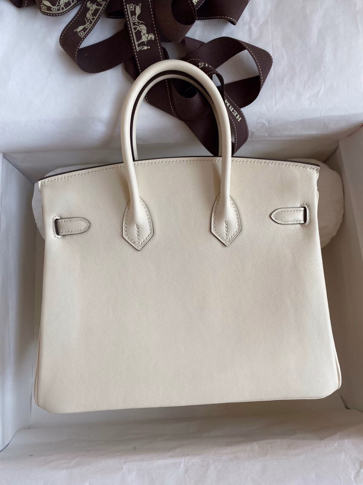 Hermes Birkin 25 Retourne Handmade Bag In Nata Swift Calfskin - Image 6