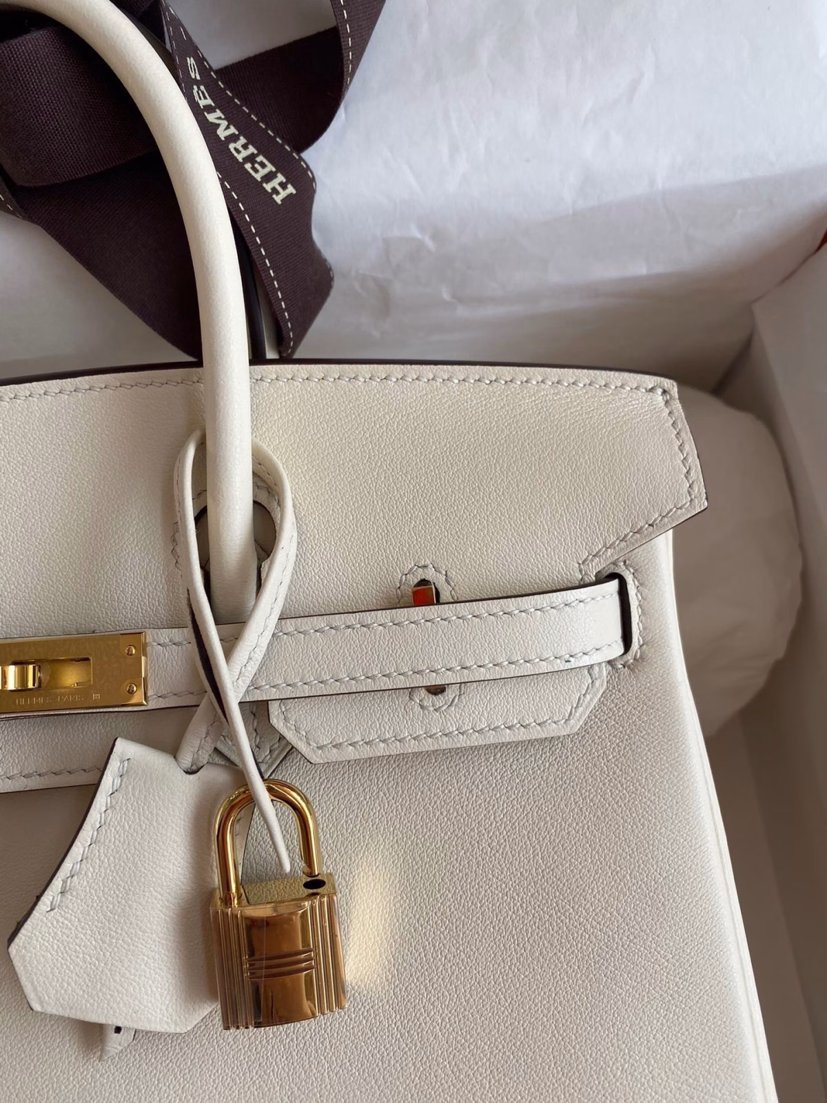 Hermes Birkin 25 Retourne Handmade Bag In Nata Swift Calfskin - Image 7