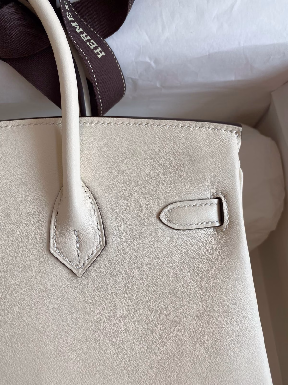 Hermes Birkin 25 Retourne Handmade Bag In Nata Swift Calfskin - Image 8