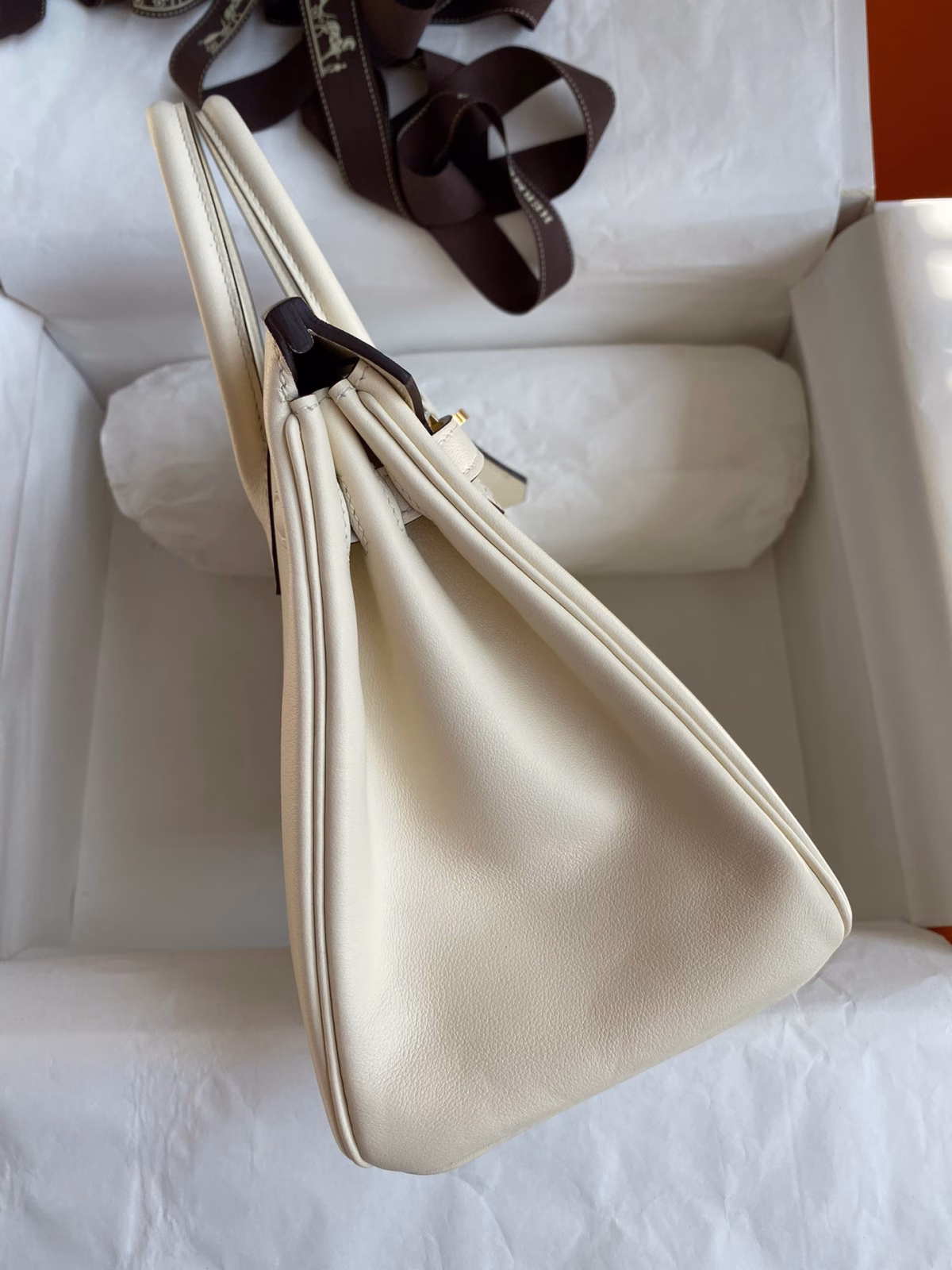 Hermes Birkin 25 Retourne Handmade Bag In Nata Swift Calfskin - Image 2