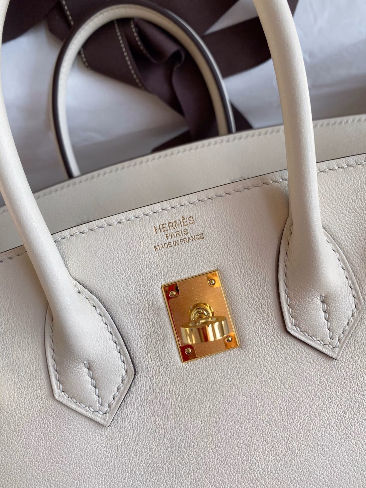 Hermes Birkin 25 Retourne Handmade Bag In Nata Swift Calfskin - Image 3