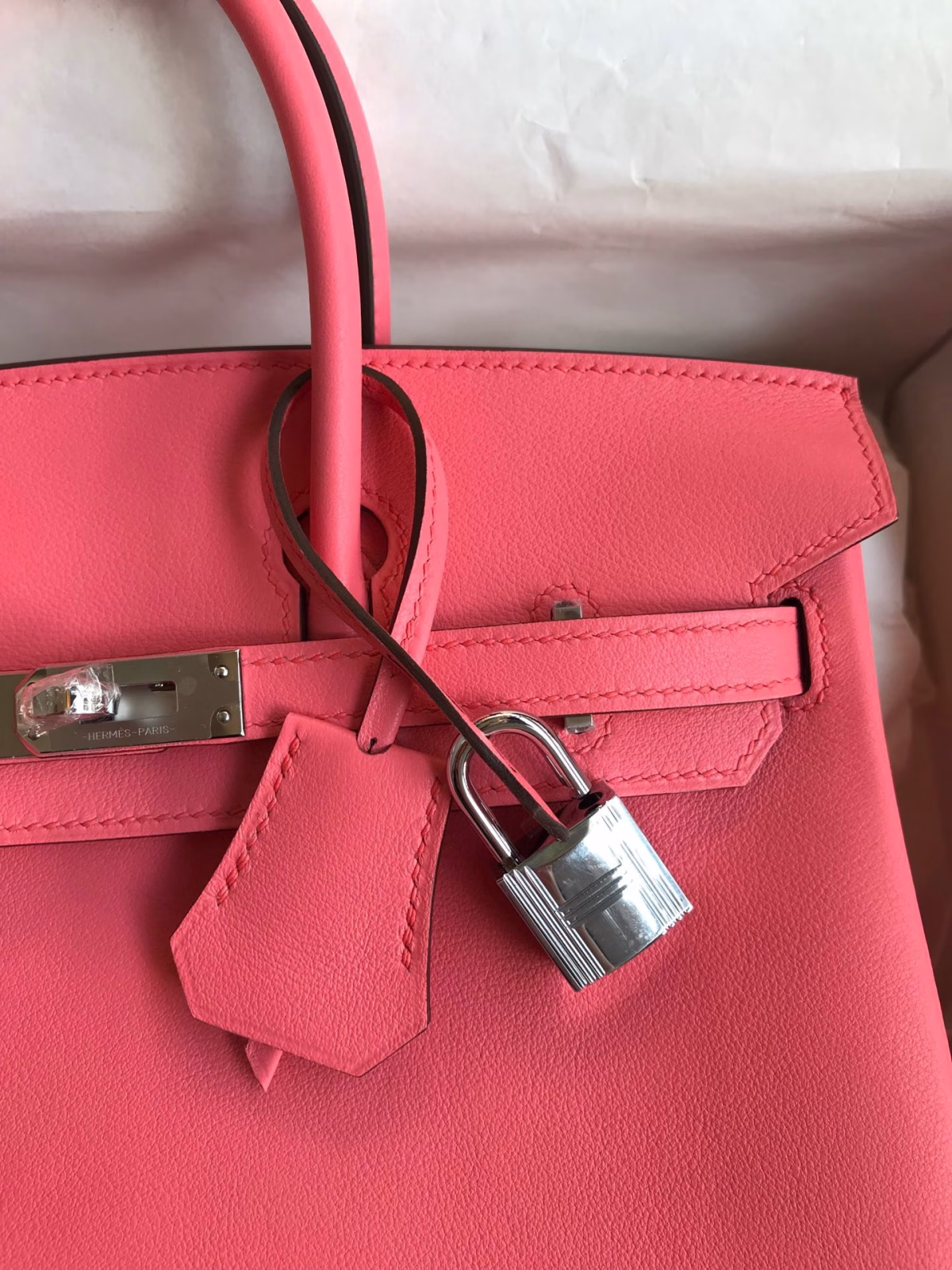 Hermes Birkin 25 Retourne Handmade Bag In Rose Lipstick Swift Calfskin - Image 9