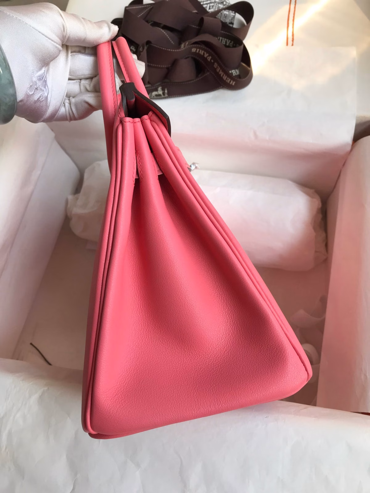 Hermes Birkin 25 Retourne Handmade Bag In Rose Lipstick Swift Calfskin - Image 3