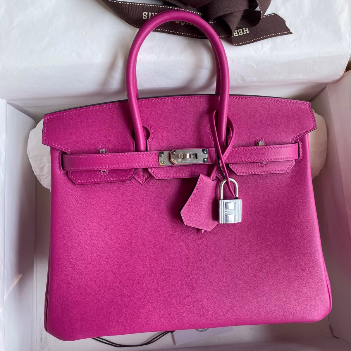Hermes Birkin 25 Retourne Handmade Bag In Rose Purple Swift Calfskin - Image 1