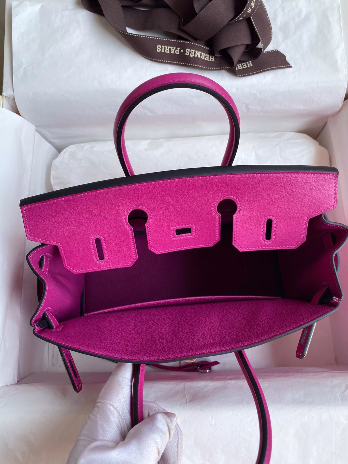 Hermes Birkin 25 Retourne Handmade Bag In Rose Purple Swift Calfskin - Image 5