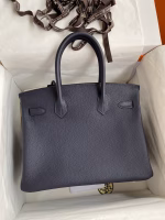 Hermes Birkin 30 Retourne Handmade Bag In Blue Nuit Clemence Leather - Image 6