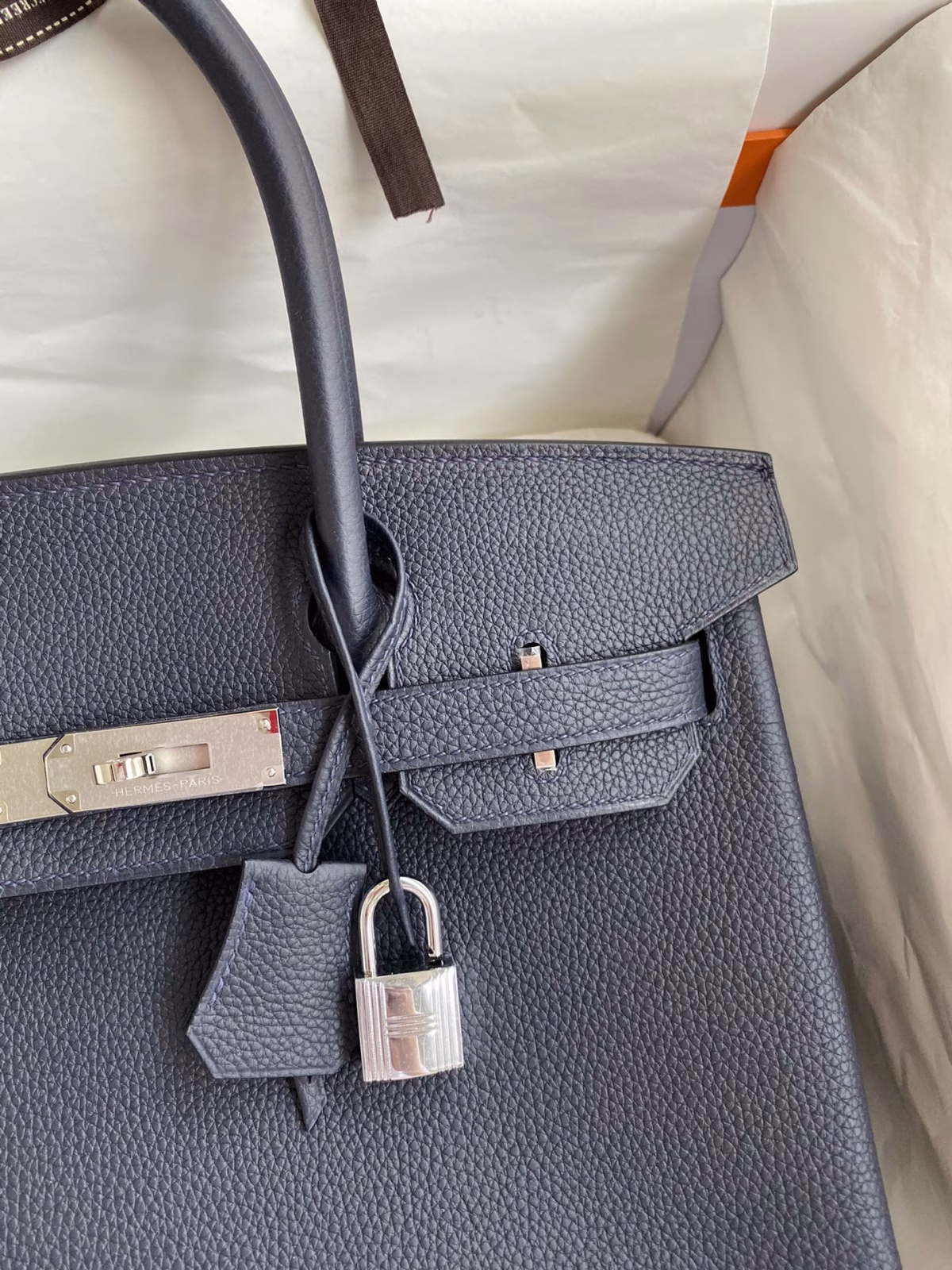 Hermes Birkin 30 Retourne Handmade Bag In Blue Nuit Clemence Leather - Image 7