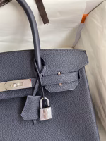 Hermes Birkin 30 Retourne Handmade Bag In Blue Nuit Clemence Leather - Image 7